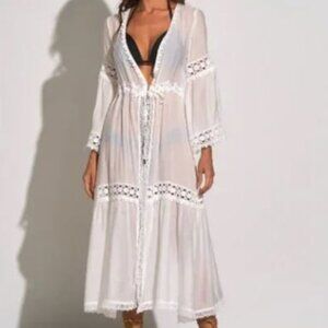 NWT Elan Kehlani Kimono Lace Tassel accents Coverup Size S